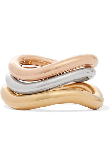 Charlotte Chesnais Wave Set Of Three Gold And Rose Gold Vermeil And Silver Rings